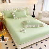 Korean Princess Style Flowers Lace Ruffles Bedding Set Comforter Queen King 4Pcs Duvet Cover Bed Sheet/Fitted Sheet Pillowcase