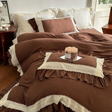 Vintage French Lace Ruffles Bedding Set Wrinkled Yarn Soft Princess Wedding Single Queen King Duvet Cover Bed Sheet Pillowcases