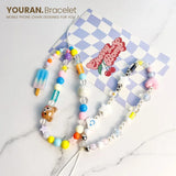 Funny Bear & Flower Heart Bead Pendant Phone Bracelet Wristband Chain Bag jewelry Lanyard Charm