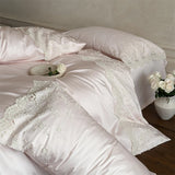 1000TC Egyptian Cotton French Hollow Lace Patchwork Princess Pink Bedding Set Duvet Cover Flat/Fitted Bed Sheet Pillowcases 4Pcs