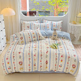 100% Cotton Four Piece Set Soft Skin-friendly Duvet Cover Set Single Couple Flower Printed Comforter Bedding Set for Adults Kids