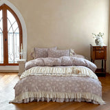 Vintage French Floral Pleated Lace Bedding Set Double Layer Crepe Yarn Pure Cotton Duvet Cover Flat/Fitted Bed Sheet Pillowcases