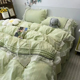 4PCS Princess Bedding Set Lace Ruffles Skin-Friendly Quilt Cover Skirt Bed Sheet Set 2 Pillowcases Queen Size For Girls Women