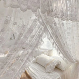 Light Luxury Jacquard White Romantic Lace Mosquito Net Three Door Bed Curtain Encrypted Bed Curtain No Bracket