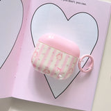 Pink Rabbit Striped Floral + Ring Headphone Case Suitable for Apple for Airpodspro2 Case/For Airpodspro Case/For Airpods4 Case/For Airpods3 Case/For Airpods2 Case/Fashion Women's Headphone Case/Casual Headphone Case