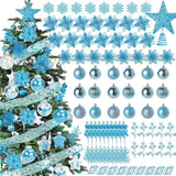 Blue Artificial Flowers Christmas Tree Decoration Glitter Star Light Berries Snowflakes Bow for Home Decor New Year Ornaments