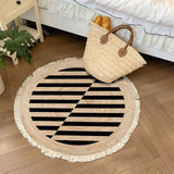 Cotton Linen Carpet for Living Room Muslim Round Plain Floor Mat Hand-Woven Bedroom Area Rug Portable Outdoor Picnic Camping Mat