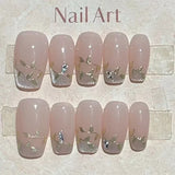 10Pcs Handmade Press on Nails Full Cover Hand drawn Cat Eye Bohemian Style leaves French Ballet Fake Nail Tips Wearable Manicure