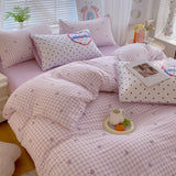 Korea Style Bedding Set Purple Heart Washed Cotton Soft Duvet Cover Skin-friendly Quilt Cover Bed Sheet Pillowcase Home Textiles