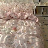 Romantic Floral Dog Cotton Bedding Set Lovely Cartoon Pure Cotton Four-Piece Suite Lace Design Cotton Duvet Cover eet Pillo...