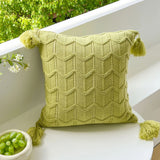 45X45cm Green Stripe Pattern Throw Pillow Cover with Tassels Durable Easy To Clean Cushion Covers Sofa Decor  Pillowcase No Core