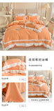Elegant Lace Bedding Sets Luxury Bed Linen Korean Princess Style Washed Cotton Ruffle Duvet Cover Bed Sheet Pillowcases for Girl
