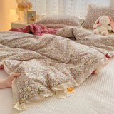 Double-Layer Yarn Bean Quilt French Style Spring and Autumn Warmth Quilt Adult Double Four Seasons Comforter Quilt Lace Ruffles