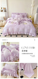 Rose Flowers Embroidery Ruffle Lace Bedding Set Washed Cotton Duvet Cover Set Skin Friendly Bed Sheet Pillowcases Princess Style