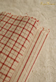 140x50cm Vintage Red Linen Grid Striped Woven Cotton Fabric for Japanese Style Tablecloth Dress Bag Cloth