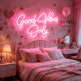 Good Vibes Only Neon Sign, Pink LED Neon Light for Wall Decor, Aesthetic Room Decor for Bedroom, USB Powered