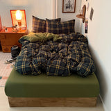 Retro Academia Bedding Set Plaid Duvet Cover Set Soft Flat Sheet Single Twin Size Double Bed Sheet Set For Bedroom