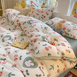 Ins Bedding Set Purple Love Stripe Double Layer Yarn Four Piece Dormitory Girl Heart Bed Sheet And Quilt Set Washed Cotton