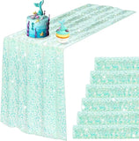 4 Pcs Pink Iridescent Sequin Table Runner for Soft Dining Table Wedding Baby Shower Girls Birthday Party Decorations Solid