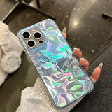 Laser Dazzling Pleated Aurora Water Ripple Phone Case For iPhone 16 15 14 13 12 11 Pro Max XS XR 7 8 Plus Fantasy Glitter Cover