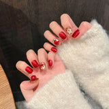 10pcs Handmade False Nail Tip Christmas Cute Red Cat's Eye Short Square Round Press on Nails Art Snowflake Tree Design Fake Nail