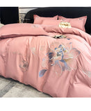 Flowers Embroidery Bedding Set Light Luxury Brushed Four-Piece Set Girl Bedroom Decor King Duvet Cover Set Bed Sheet Pillowcases
