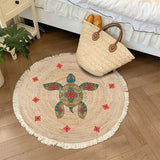 Cotton Linen Carpet for Living Room Muslim Round Plain Floor Mat Hand-Woven Bedroom Area Rug Portable Outdoor Picnic Camping Mat
