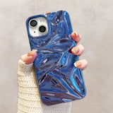 Plating Blue Glossy Water Ripple Phone Case For iPhone 16 15 14 13 12 11 Pro Max 16 Plus Soft Shockproof Back Cover