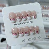 10Pcs Cute Cat Eye Almond Fake Nail Blue Shiny with Small Rhinestone Nail Art Nude Color Short Oval Finished Artificial Manicure
