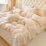 4Pcs French Light Luxury Cream Princess Style pure Cotton 100% Bedding Set Luxury Duvet Cover 200x230 220x240 Pillowcase Summer