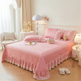 Korean Luxury Lace Ruffles Bedding Set Skin-Friendly Washed Cotton Princess Style Duvet Cover Bed Sheet Pillowcase Home Textiles