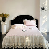 4Pcs Pink Romantic Lace Ruffles Princess Wedding Bedding Set 100% Cotton Duvet Cover Bed Sheet Or Quilted Bedspread Pillowcases