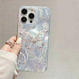 Green Gradient Butterfly Pattern Phone Case For iPhone 16e 11 12 13 14 15 16 Pro Max XR XS X 7 8 Plus Shockproof Glitter Cover