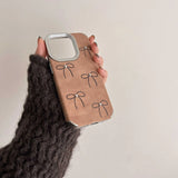 Plating Shockproof Cover for iphone 13 14pro 16 15 pro max 15promax 16pro 14 rope ins bowknot 3d bead autume leather phone case
