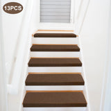 13-Piece Non-Slip Stair Treads for Wooden Steps, 55x20cm Indoor Staircase Carpet Mats, Anti-Skid Floor Step Pads & Rug Grippers