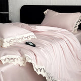 Butterfly Lace Wide Edge Pink Princess Wedding Bedding Set 1000TC Egyptian Cotton Duvet Cover Flat/Fitted Bed Sheet Pillowcases