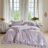 Pink Flowers Embroidery Ruffles Princess Wedding Bedding Set 1000TC Egyptian Cotton Duvet Cover Flat/Fitted Sheet Pillowcases