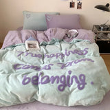 New warm plush thickened warm letter embroidery milk fleece four-piece student dormitory quilt cover 3-piece bedding