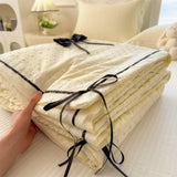 Summer Thin Quilt Ins Girl Bow Seersucker Washed Cotton Summer Quilt Single Dormitory Air Conditioner Blanket Machine Washable
