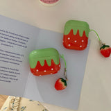 Cute Lovely White Polka Point Red Strawberry Glossy Shockproof Protective Cover Case For AirPods 1 2 3 4 Pro with Charm Pendant