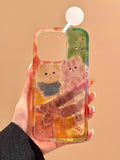 Korean Cute Graffiti Blurred Kitten Phone Case for IPhone 13 15 14 16 17 Pro Max Shockproof Soft Transparent Back Cover Case