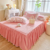 4Pcs Korean Princess Style Winter Thick Warm Milk Velvet Bedding Set Three-layer Lace Ruffles Duver Cover Bed Skirt Pillowcases