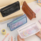 Simple Transparent Double Mesh Pencil Bag Student Gift Cute  School Supplies Pen Case
