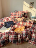 Thiened Red Plaid Autumn Winter Milk Velvet Bedding Set Double Sided Fce 8M Bus Retro Moonlight Bedding Cover Quilt