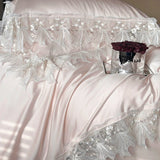 Romantic Lace Princess Wedding Bedding Set 1000TC Lyocell Cotton Soft Silky Duvet Cover Bed Sheet/Fitted Sheet Pillowcases 4Pcs