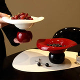 Modern Wave Irregular Ceramic Draining Tray Kitchen Fruits Snack Decorative Tray Tableware Living Room High-footed Tray