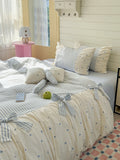 Girls Heart Pure Cotton Waed Cotton Four-Piece Set Soft Lace  Knot Pure Cotton Bedding eets Duvet Cover Bed Acce...