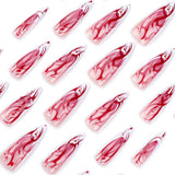 24Pcs Red Blood Press On Nails Long Drop Shape French Nail Tips For Women & Girls Halloween Nail Party Wear Full Cover Fake Nail