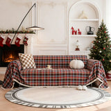 Christmas Plaid Couch Cover with Tassel Washable Covers Sofa Couch Furniture Seat Protector Slipcover Sofa Towel for Living Room