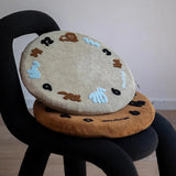 Round Seat Cushion Soft Cartoon Dog Stripe Plush Floor Chair Sofa Pad Support Home Office Autumn Winter Warm Decor 40x40cm